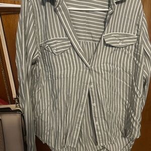 beachlunchlounge Women's Striped Button Down Shirt - Gray and White